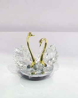 *19.3 זוג ברבורים קריסטל וזהב מסתובבים 15X17