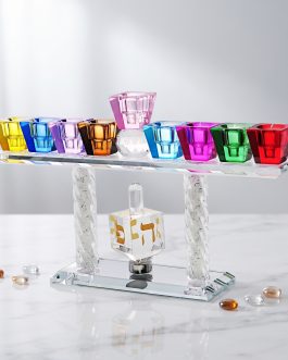 חנוכיה קריסטל 16סמ צבעונית+סביבון
