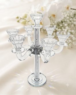 26.7פמוט 7קנים קריסטל סליל כסף 34ס'מ