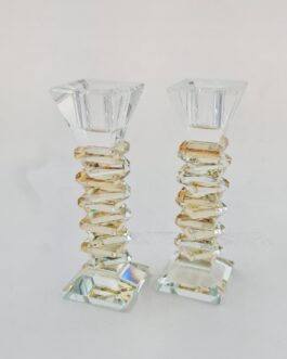 זוג פמוט מדורג קריסטל 14ס'מ