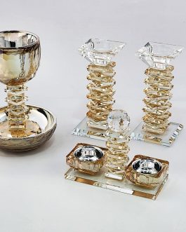 סט פמוט מדורג רחב 14ס'מ+גביע+מלחיה קריסטל מוזהב מדורג