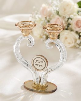 2.8פמוט לב קריסטל רסיסים לבנים21סמ