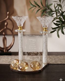 פמוט קריסטל 2קנים מחובר 19סמ