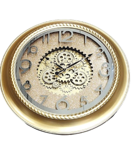 שעון קיר פלסטיק מוזהב 62ס'מ מנוע זז