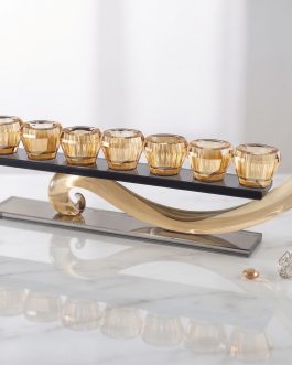 *31.10חנוכיה קריסטל ענבר שחורה 36X12ס'מ