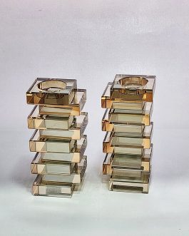 זוג פמוט קריסטל ענבר 17ס'מ