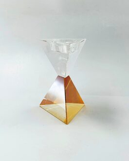 זוג פמוט קריסטל שקוף ענבר 13.5סמ