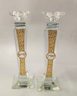 זוג פמוט קריסטל 26ס'מ פלקטה מוזהבת