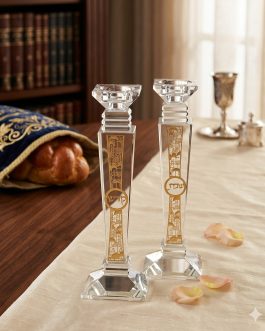 זוג פמוט קריסטל פלקטה י'ם מוזהבת 26ס'מ