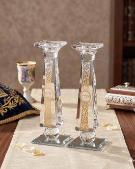 זוג פמוט קריסטל פלקטה פיליגרן מוזהבת 25ס'מ