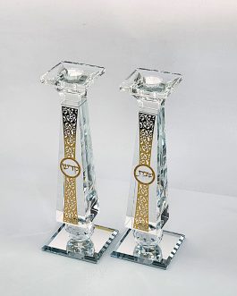 זוג פמוט קריסטל פלקטה פיליגרן מוזהבת 25ס'מ