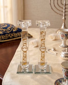 זוג פמוט קריסטל פלקטה י'ם מוזהבת 25ס'מ