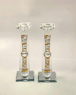 זוג פמוט קריסטל פלקטה י'ם מוזהבת 25ס'מ
