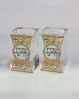 זוג פמוט קריסטל 8ס'מ פלקטה מוזהבת