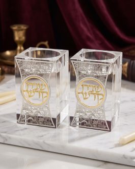 זוג פמוט קריסטל 8ס'מ פלקטה מוזהבת