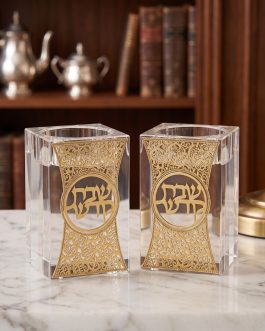 זוג פמוט קריסטל 8ס'מ פלקטה מוזהבת
