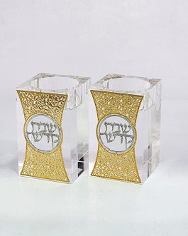 זוג פמוט קריסטל 8ס'מ פלקטה מוזהבת