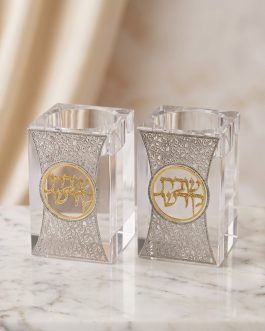 זוג פמוט קריסטל 8ס'מ פלקטה מוזהבת