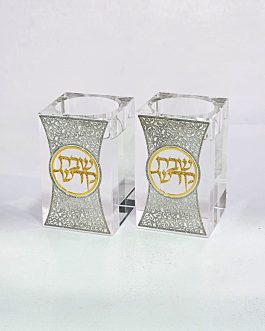 זוג פמוט קריסטל 8ס'מ פלקטה מוזהבת