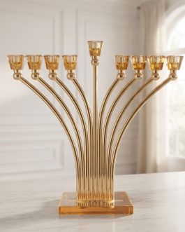 חנוכיה מתכת שילוב קריסטל 33.5X10X36