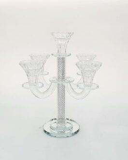 פמוט קריסטל 5קנים סליל כסף 26ס'מ*מבצע