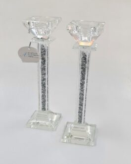 זוג פמוט קריסטל 21סמ רסיסים כסף