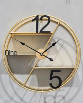 שעון קיר מוזהב מדפים 60ס'מ עומק 12ס'מ