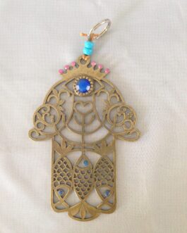 חמסה רשת ברונזה 16סמ דגים+מנורה אבן כחולה