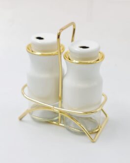 סט מלח פלפל זכוכית לבן זהב