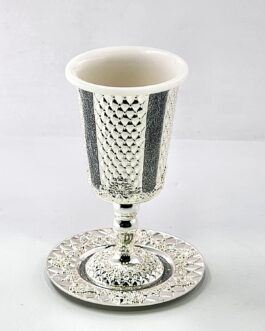 גביע קידוש מוכסף אמאיל נוצץ כסוף