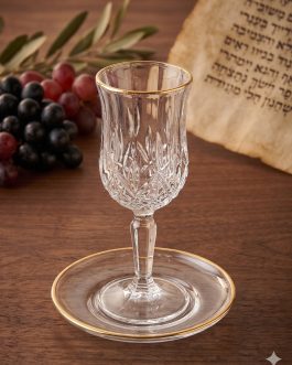 גביע קידוש קריסטל פס זהב+תחתית 17.5סמ